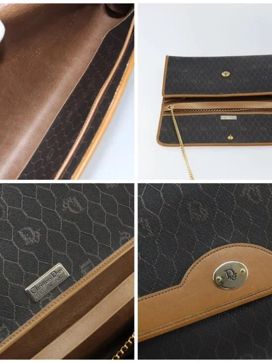 Christian Dior Honeycomb Canvas Chain Shoulder Bag PVC Black Gold Auth - Picture 14 of 15